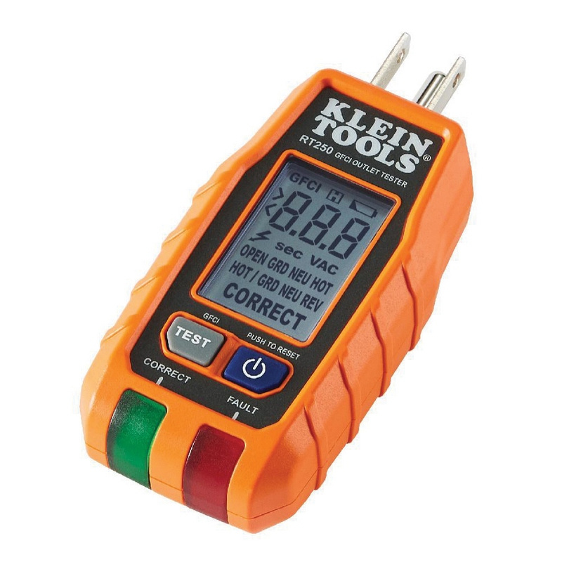 Klein Tools GFCI outlet tester for verifying wiring integrity and diagnosing common circuit issues.