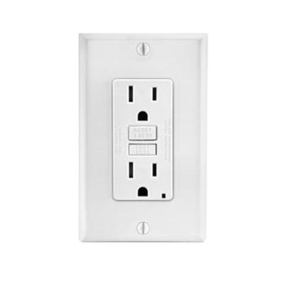GFCI tamper-resistant outlet with wall plate for code-compliant wiring device installations in wet or damp locations.